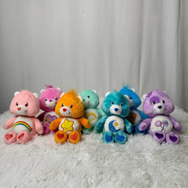 Lot of 7 Care Bear plush 2002-2003 - 9” Vintage Wish Share Cheer Champ Love