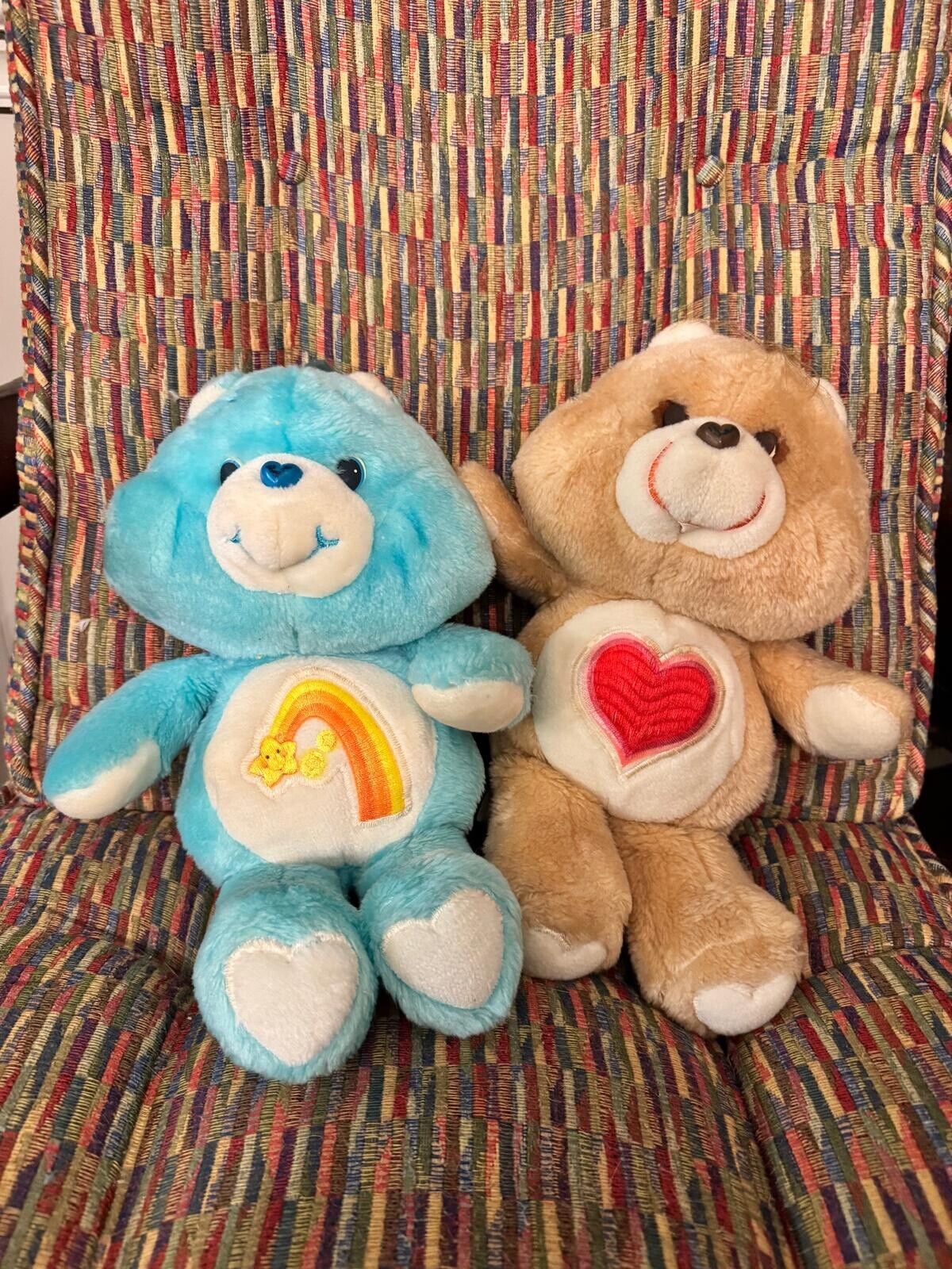 Vintage 1983 Care Bears Plush Lot – Wish Bear & Tenderheart Bear – 13.5" Kenner