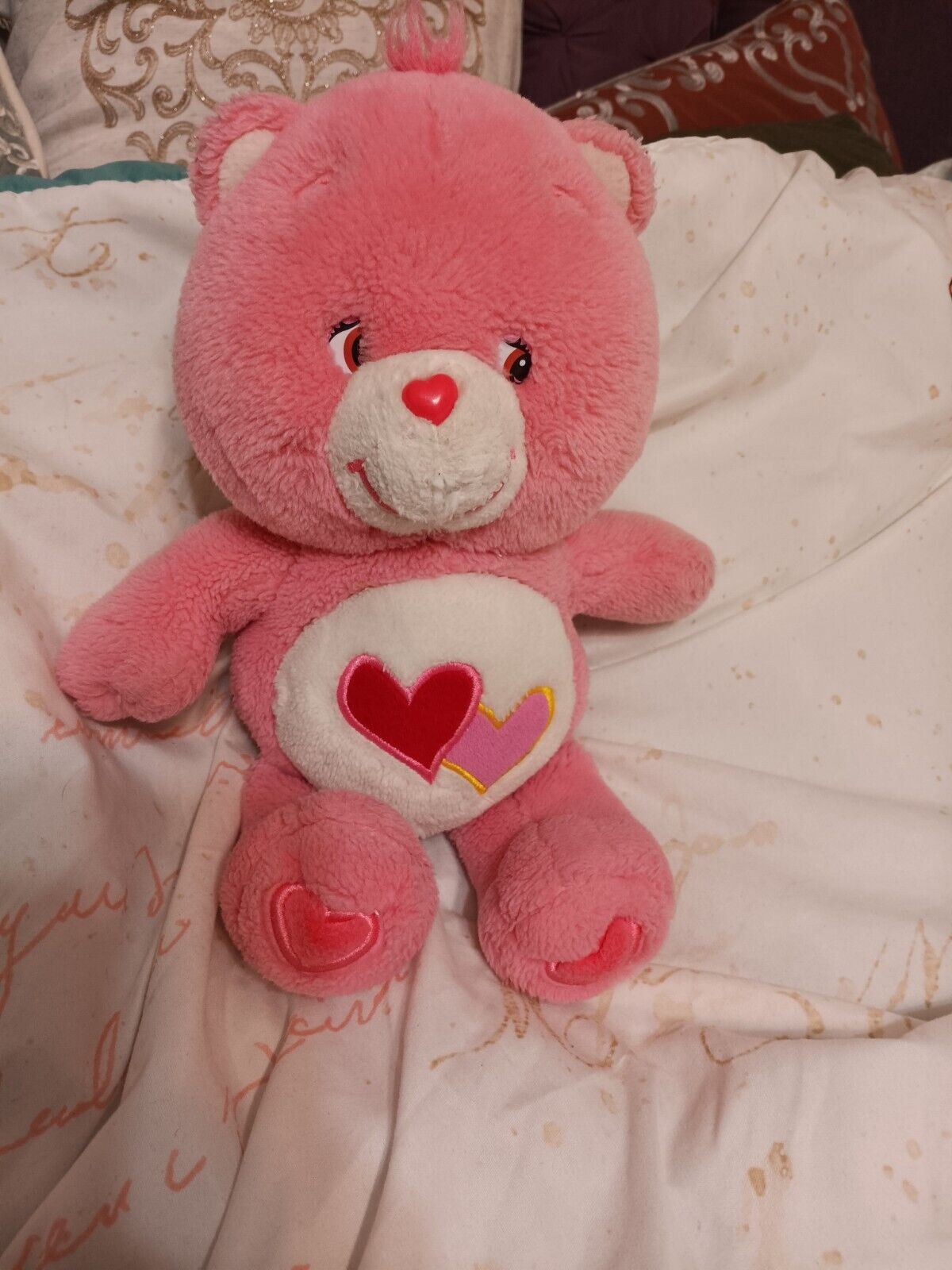 2002 Love-a-Lot Care Bear Pink 2 Hearts Plush Toy 13” Vintage