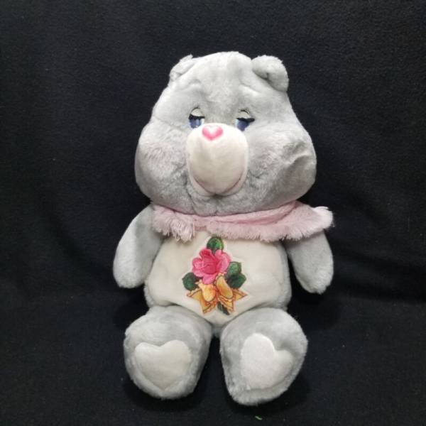 Vintage Kenner Care Bears 1983 Grams Bear Grandma Gray Plush Rose & Scarf 16”