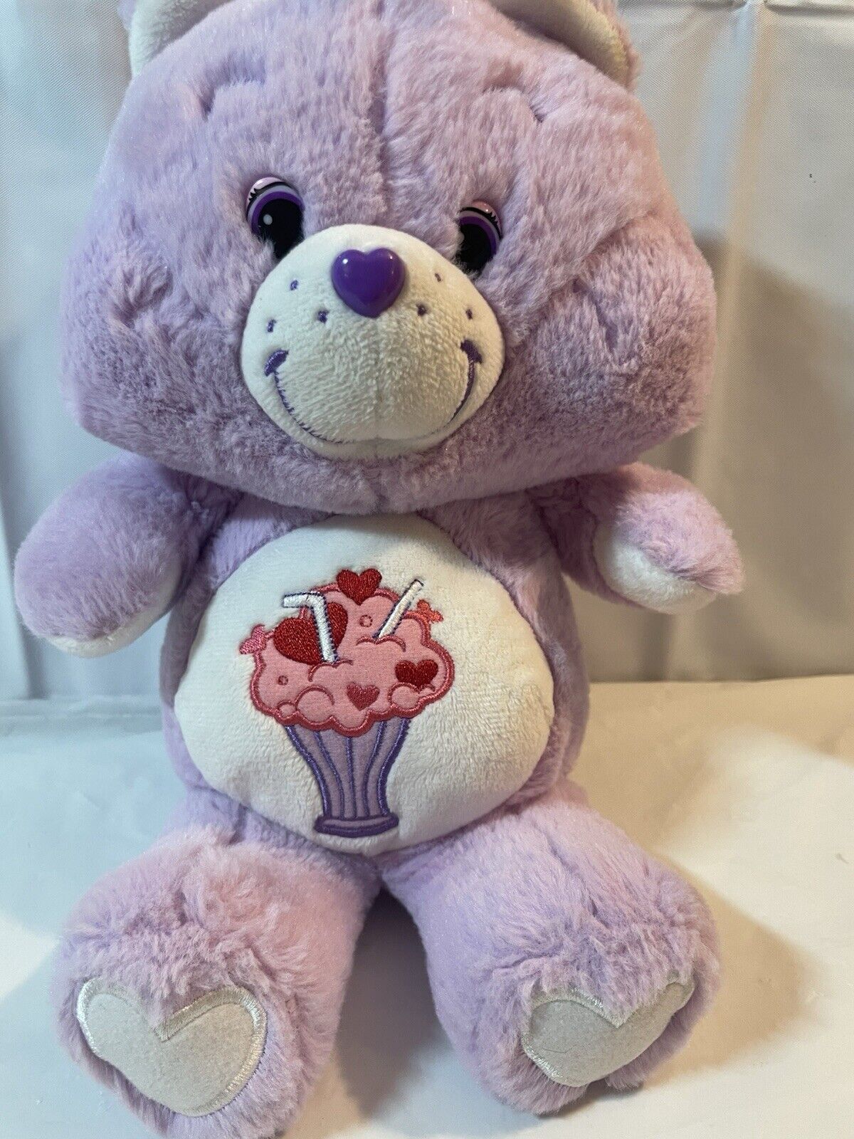 2019 Share Bear Care Bear Plush Stuffed Animal Purple Milkshake 13" White Hearts