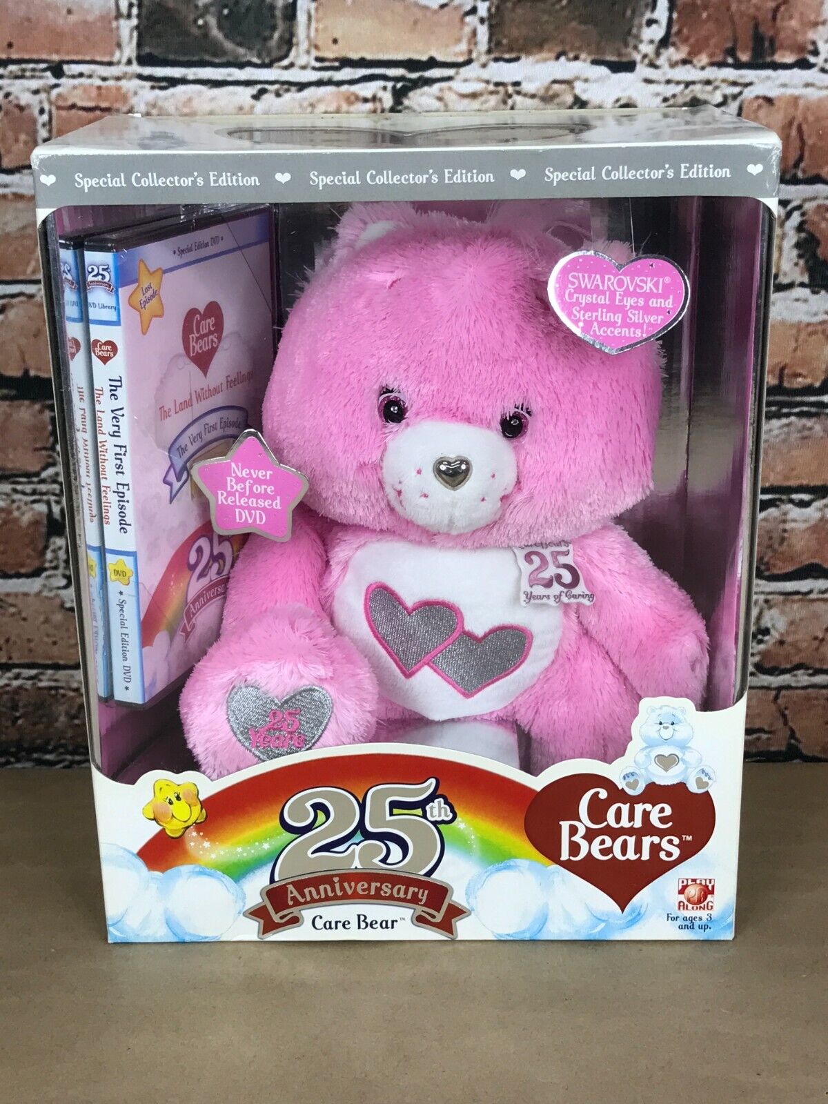 Care Bears Love-a-Lot Bear 25th Anniversary Swarovski Crystal Plush With DVD NIB