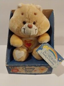 Vintage 1984 Care Bears CHAMP BEAR In BOX with TAG stuffed plush animal