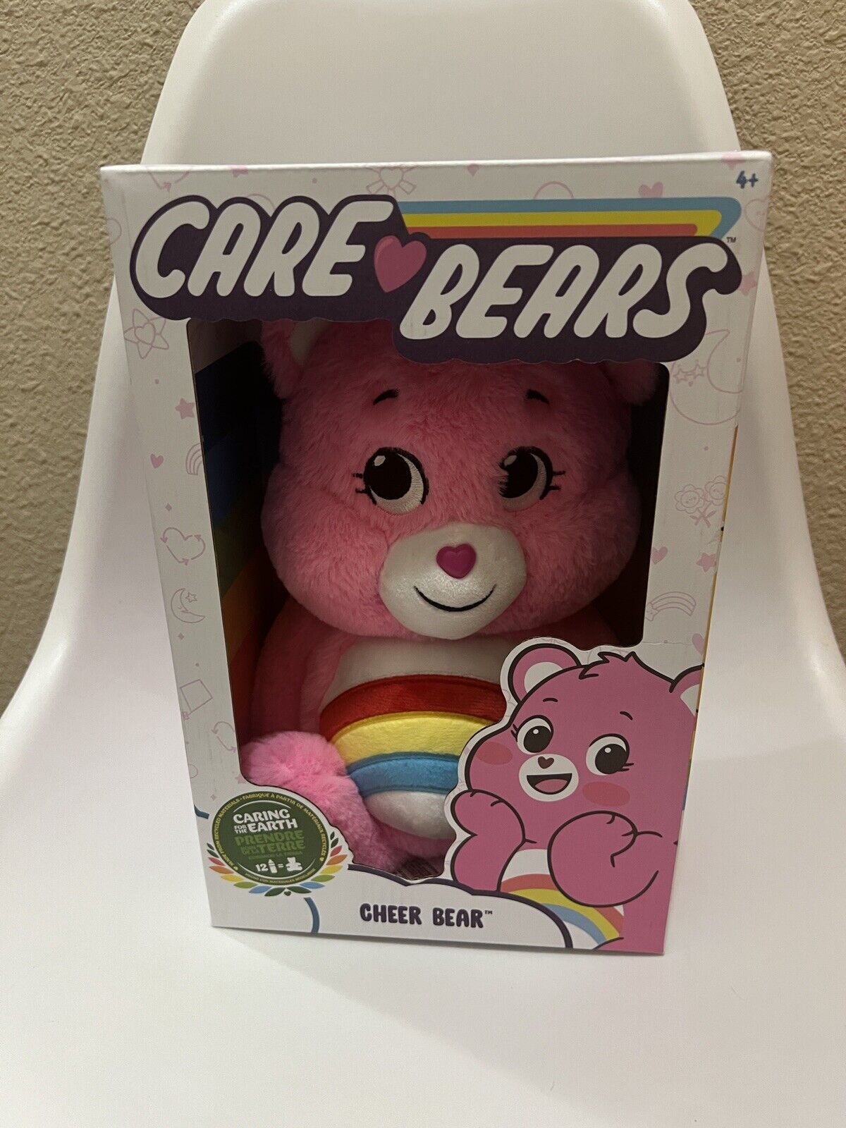 Care Bears 14” Medium Pink Cheer Bear Plush With Rainbow On Tummy New In Box