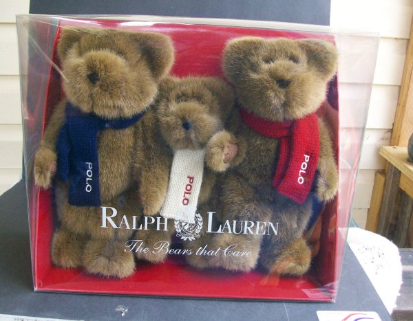 RETIRED VINTAGE RALPH LAUREN POLO BEARS THAT CARE 2001 TEDDY BEAR 3 PC SET NEW
