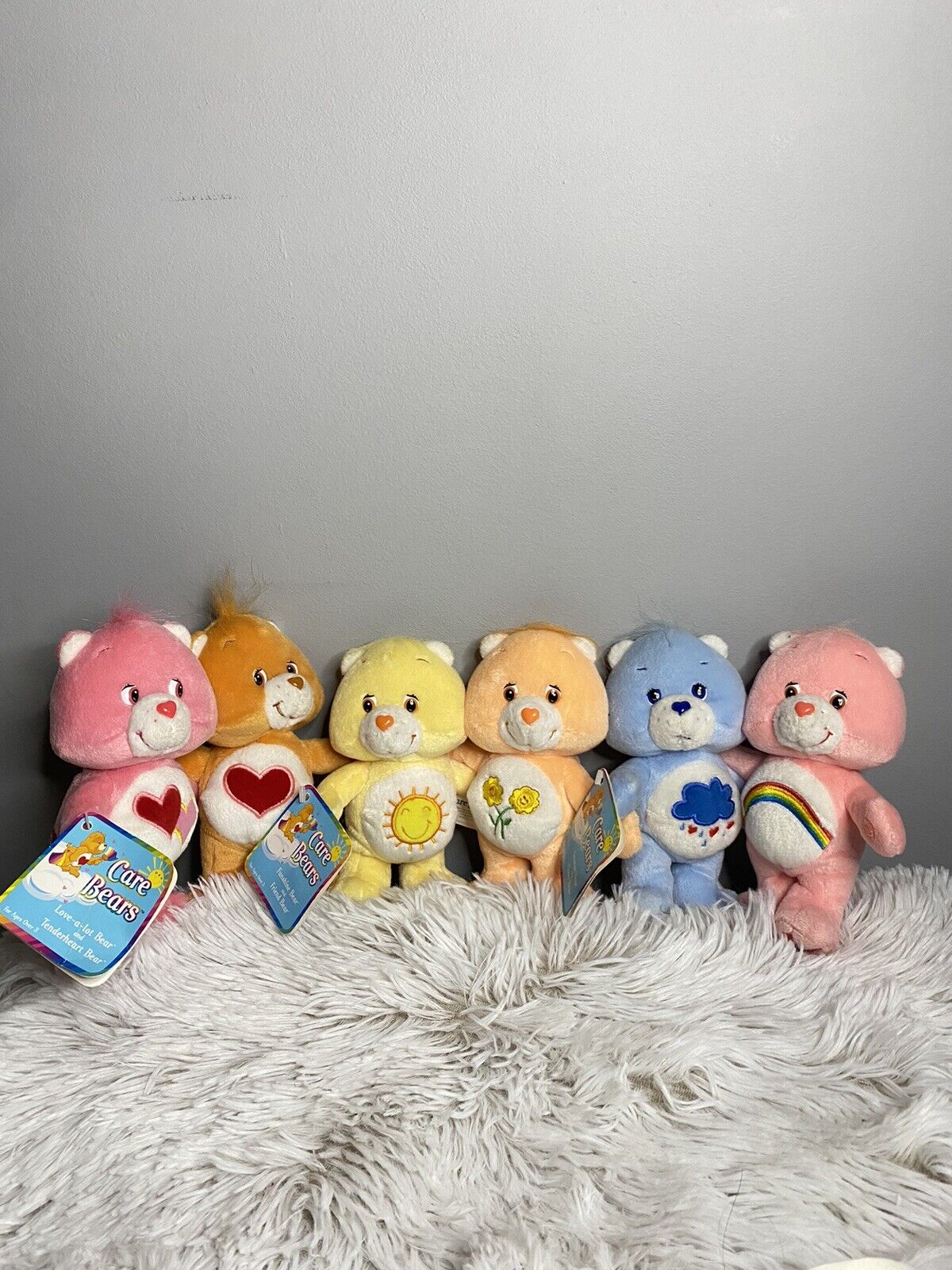 Care Bears Cuddle Pair Plush Set 6 Tenderheart & Love A Lot Grumpy Cheer Tags