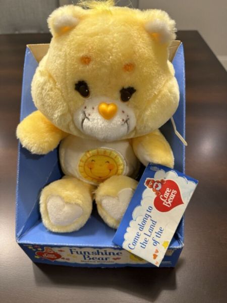 Vintage 1983 Care Bears Funshine Bear 13" Kenner Stuffed Plush w/ Box