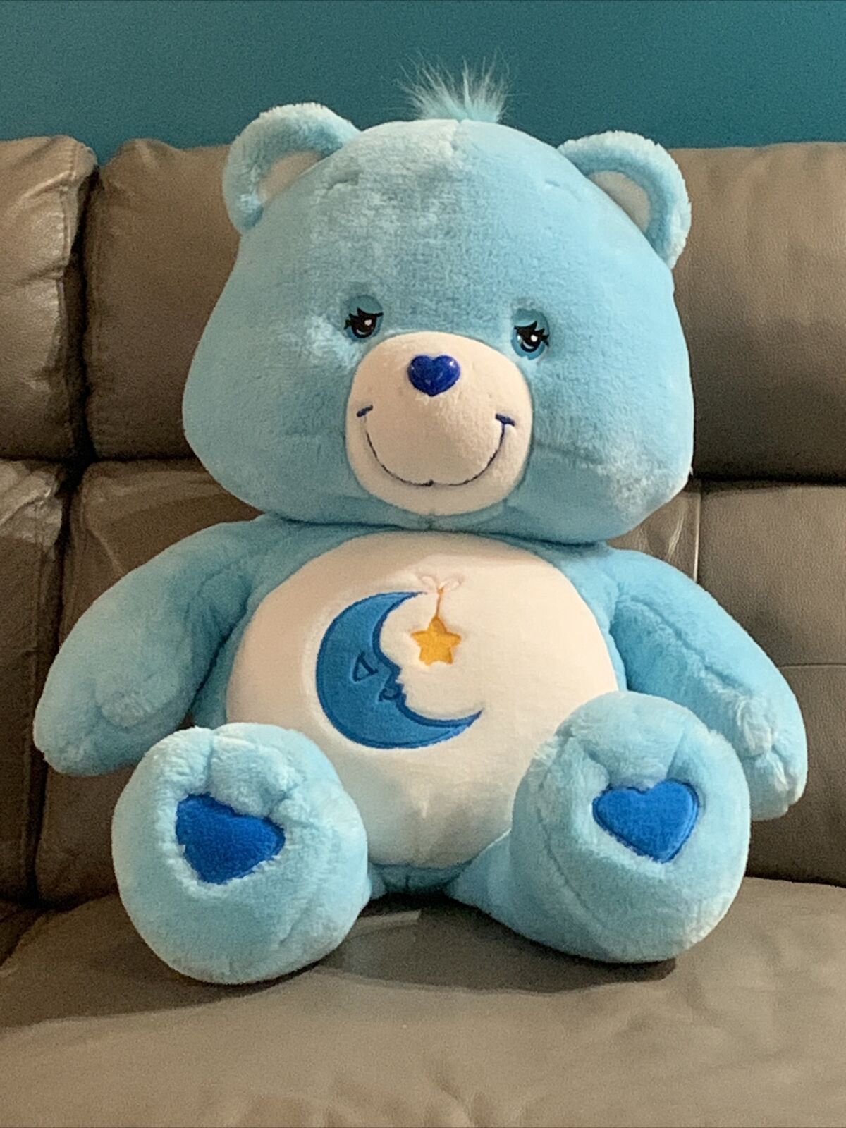 2002 Vintage Care Bears Bedtime Bear Jumbo 26" Stuffed blue heart moon