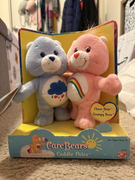 RARE VINTAGE CARE BEARS CUDDLE PAIRS CHEER & GRUMPY BEAR HUGGING 2002 PLAY ALONG