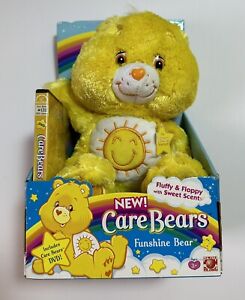2006 Care Bears Funshine Floppy Yellow Stuffed Animal Plush Sun W/DVD Lemon