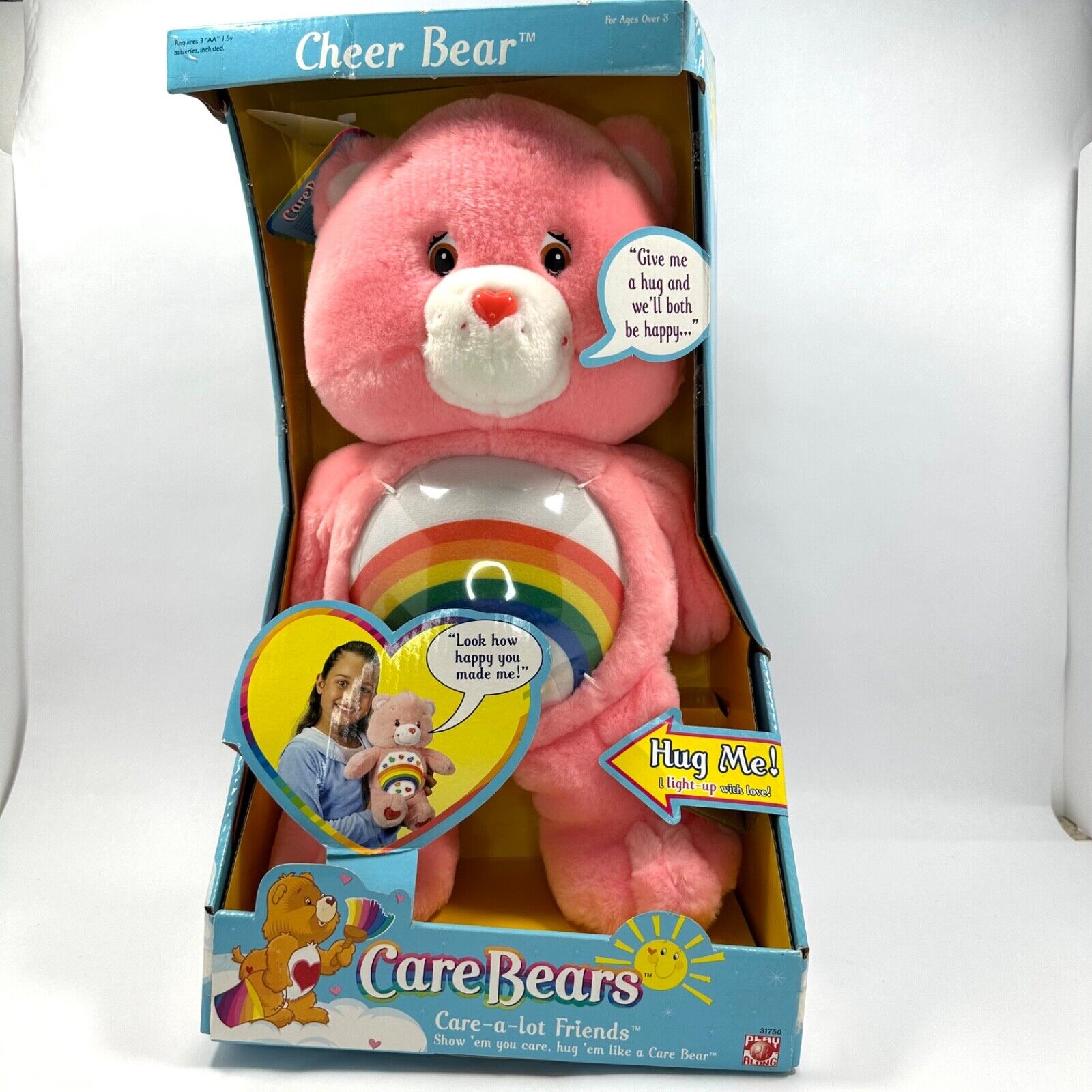 Care Bear Cheer Bear 2002 Play A Long Hug Me 13" Tall Light Up Talks UNTESTED