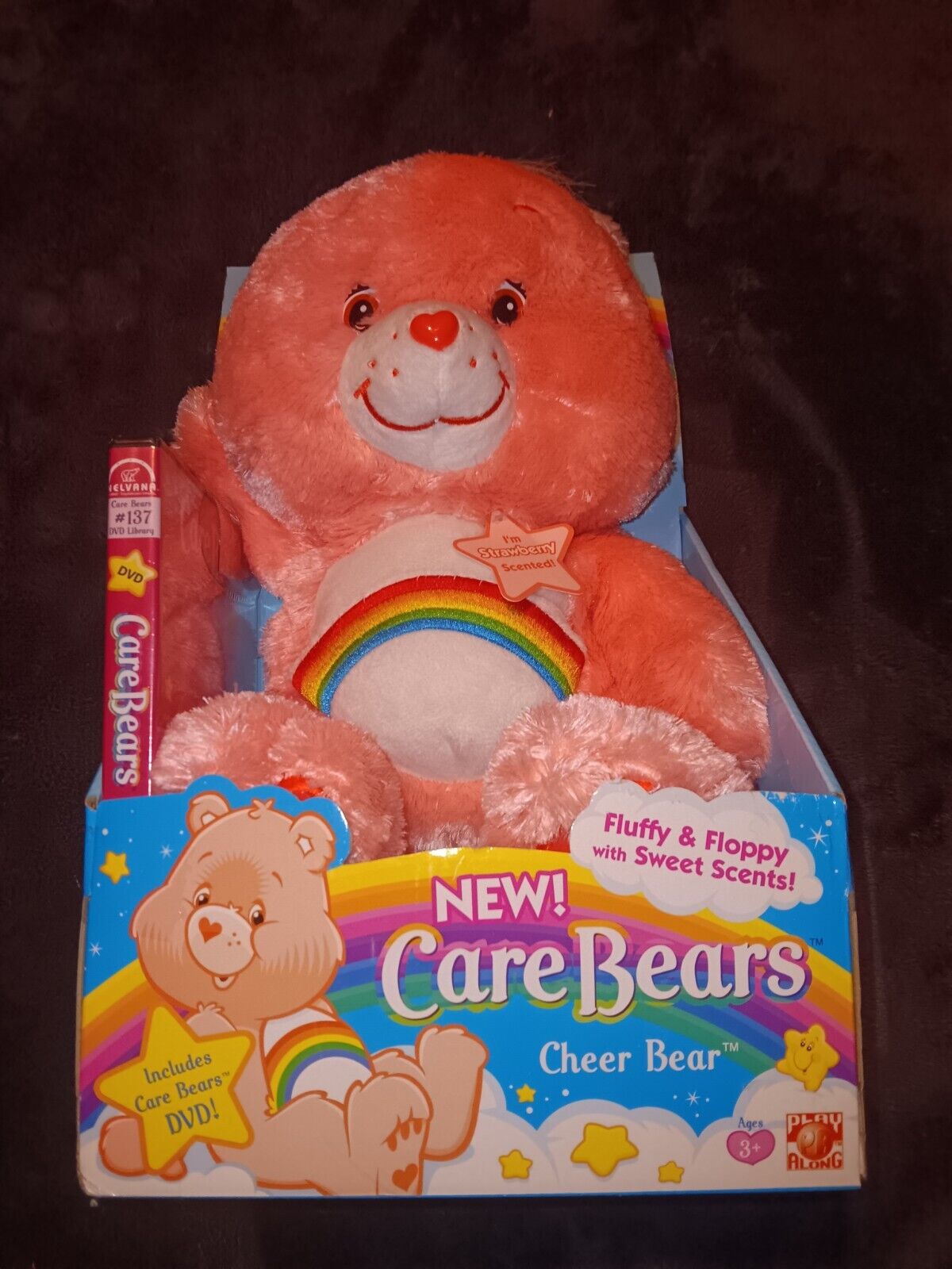 2005 Care Bears Cheer Bear Fluffy and Floppy in box w/DVD Strawberry