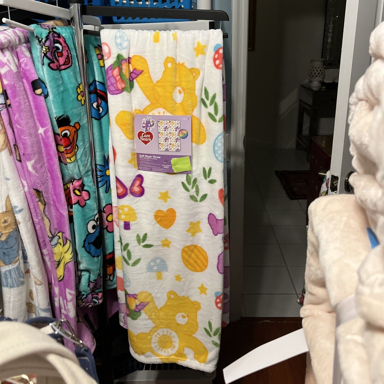 Care Bears Easter Plush Throw Baskets, Bunny Ears, Eggs, Hearts 50"x70"