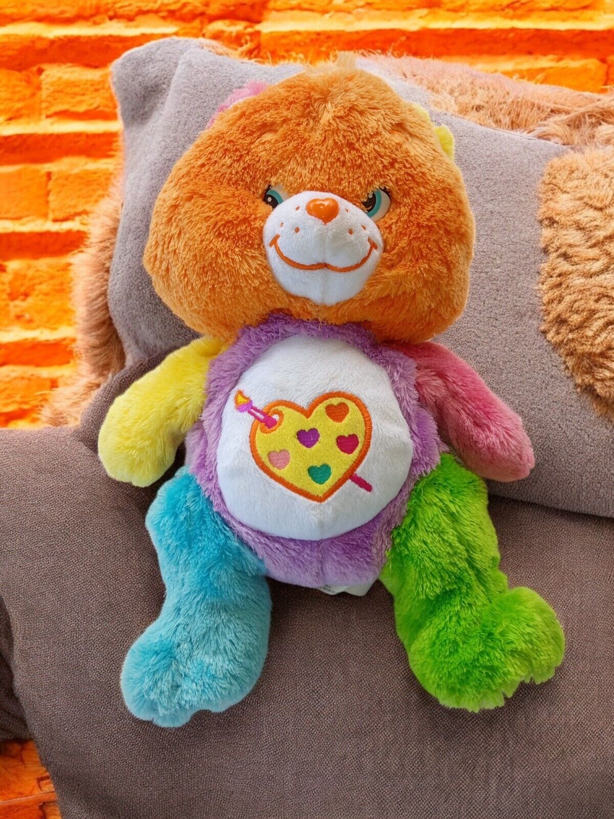 Care Bears Work Of Heart Plush Floppy Art Paint Heart Belly Badge Orange Head