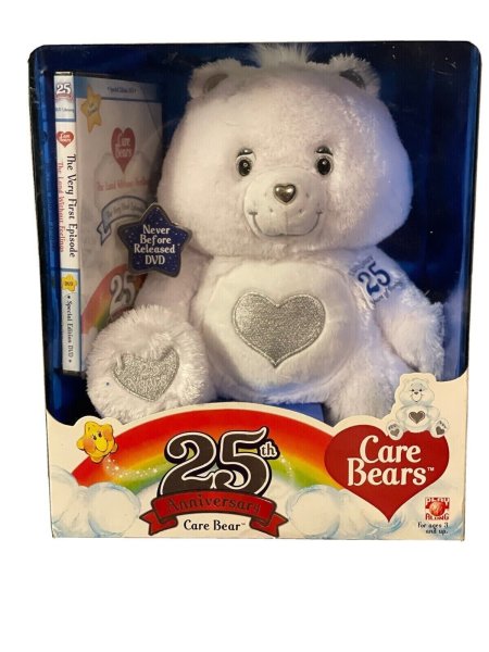 25th Anniversary Care Bear Swarovski Eyes w/ DVD 2007 TenderHeart White Silver