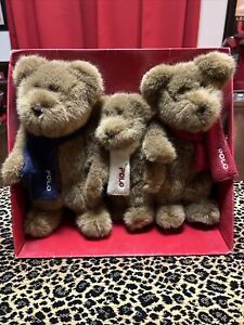 POLO Ralph Lauren 3 Plush Teddy Bears That Care In Scarves 2001 Collection Boxed