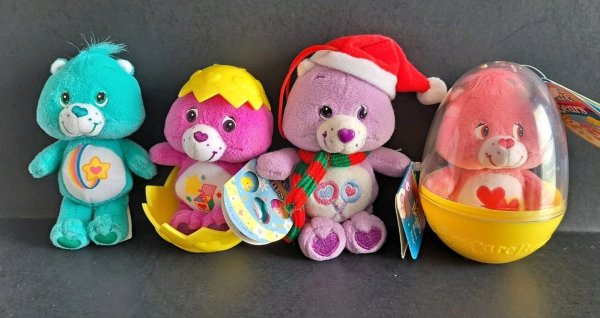 Vtg Care Bear Minis Bundle Plush Lot Of 4. Easter, Christmas, 4" tall Preowned