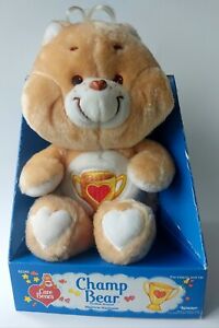 Vintage 1985 Care Bears CHAMP BEAR In BOX Stuffed Plush Heart Trophy Animal