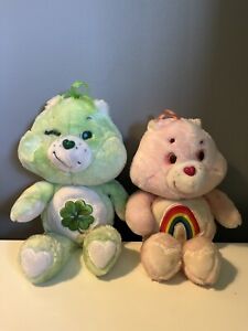 Vintage Care Bear Plush Stuffed Animal Good Luck Bear & Rainbow Cheer Bear 1980s
