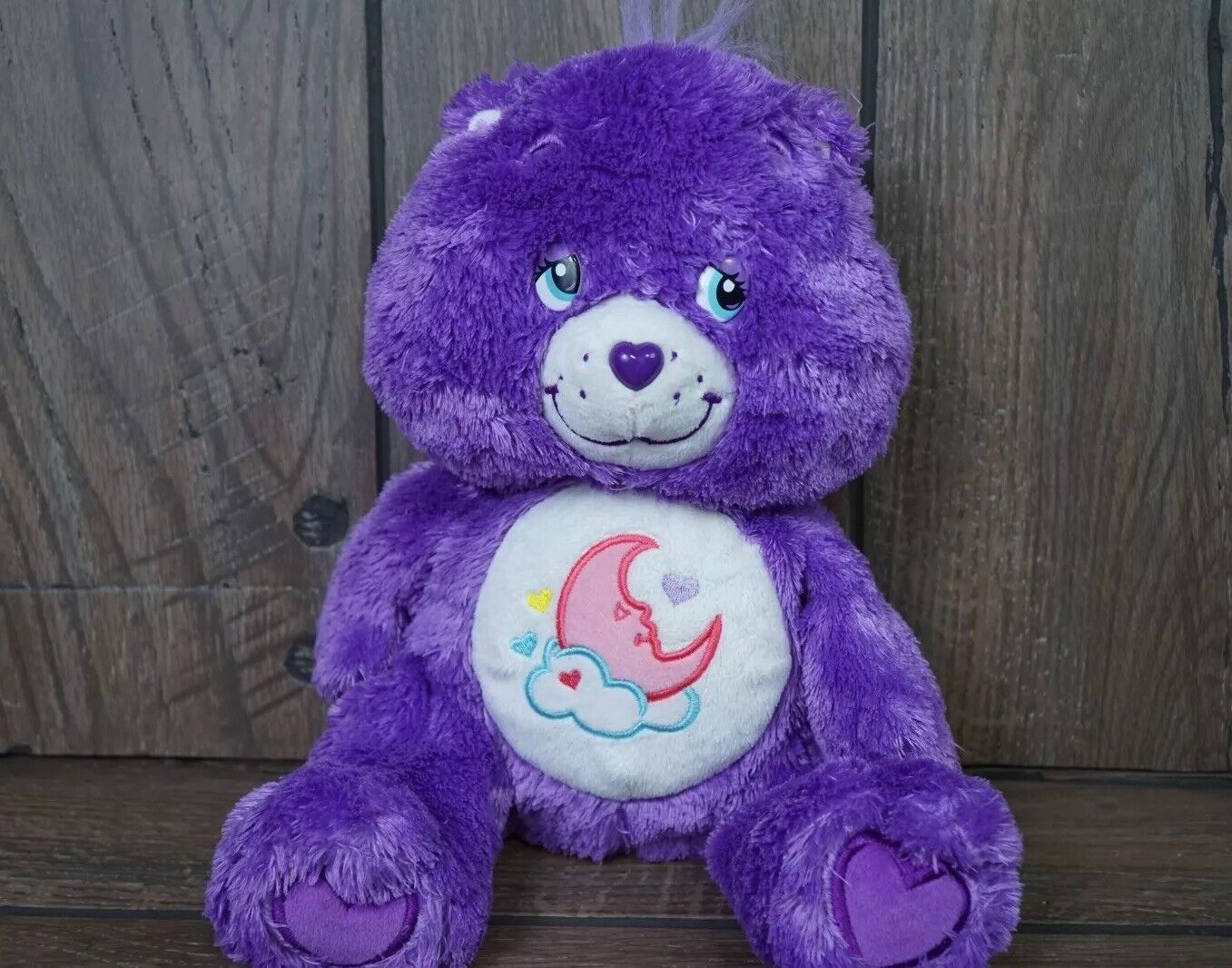 Rare Care Bears 2006 Sweet Dreams Fluffy Floppy 12” Purple Plush Bear Moon Night