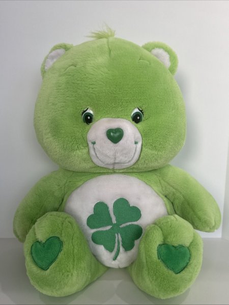 2002 GOOD LUCK Care Bear LARGE 24" Stuffed Plush Green Clover Rare HTF- READ