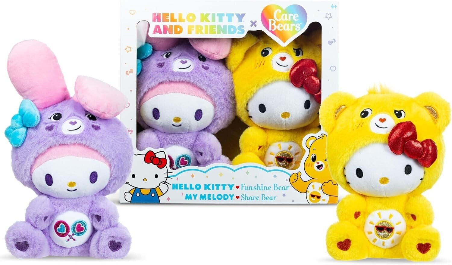 Care Bears x Hello Kitty Plush 2 Pack - Hello Kitty as Funshine Bear & My Melody