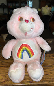 VTG CARE BEARS 1983 Plush Stuffed Animal 18” CHEER BEAR Pink W/Rainbow Belly