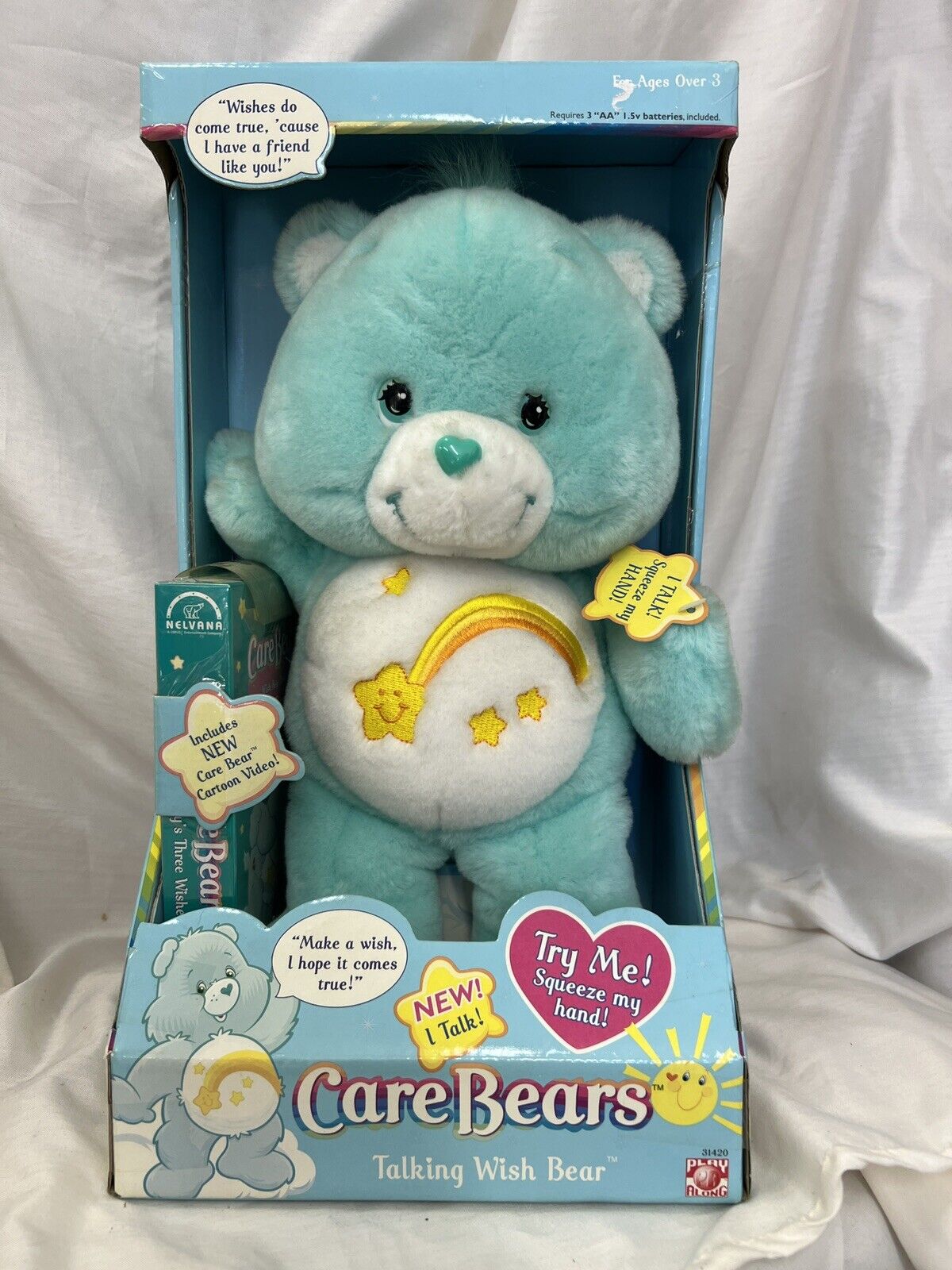 *New / Vintage* 2003 Care Bears 13" Talking Wish Bear W/ VHS Tape