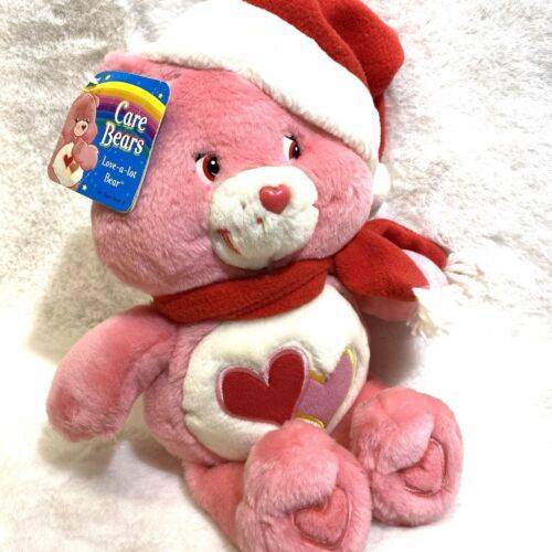 VINTAGE CARE BEARS LOVE-A-LOT BEAR SANTA HAT CHRISTMAS PLUSH-80S CARTOON W Tag