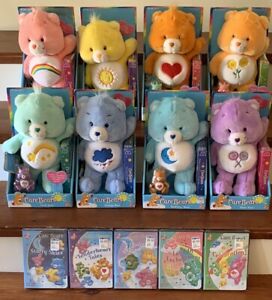 Vtg Care Bear Plush Friend Funshine Cheer Share Grumpy VHS DVD Keychain Lot Of 8