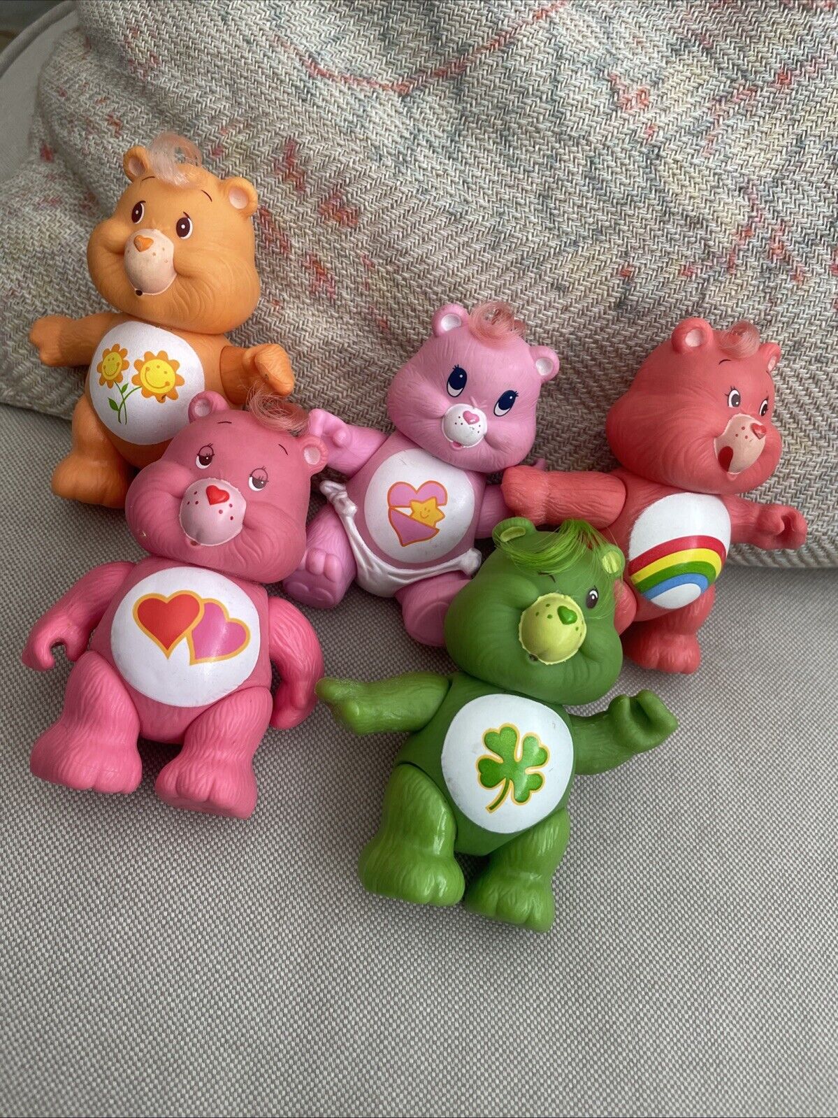 Vintage Care Bear 3" Poseable Lot Figure Lot 1984 Baby Hugs Flower Rainbow Luck