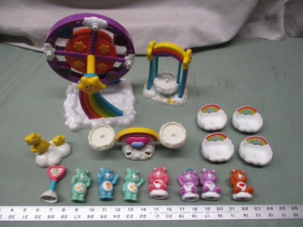 Vintage Care bears Rainbow Heart Amusement Park Rides Swing Farris Wheel Stars