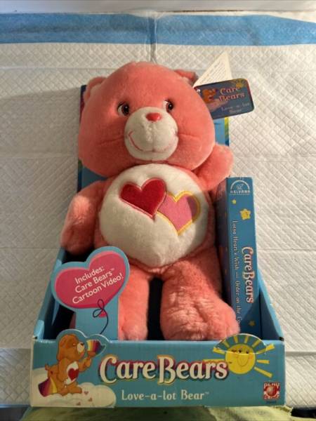 Vintage 2002 Care Bears NRFB ~ Love-a-lot 13”Plush Bear With Sealed VHS Cartoon