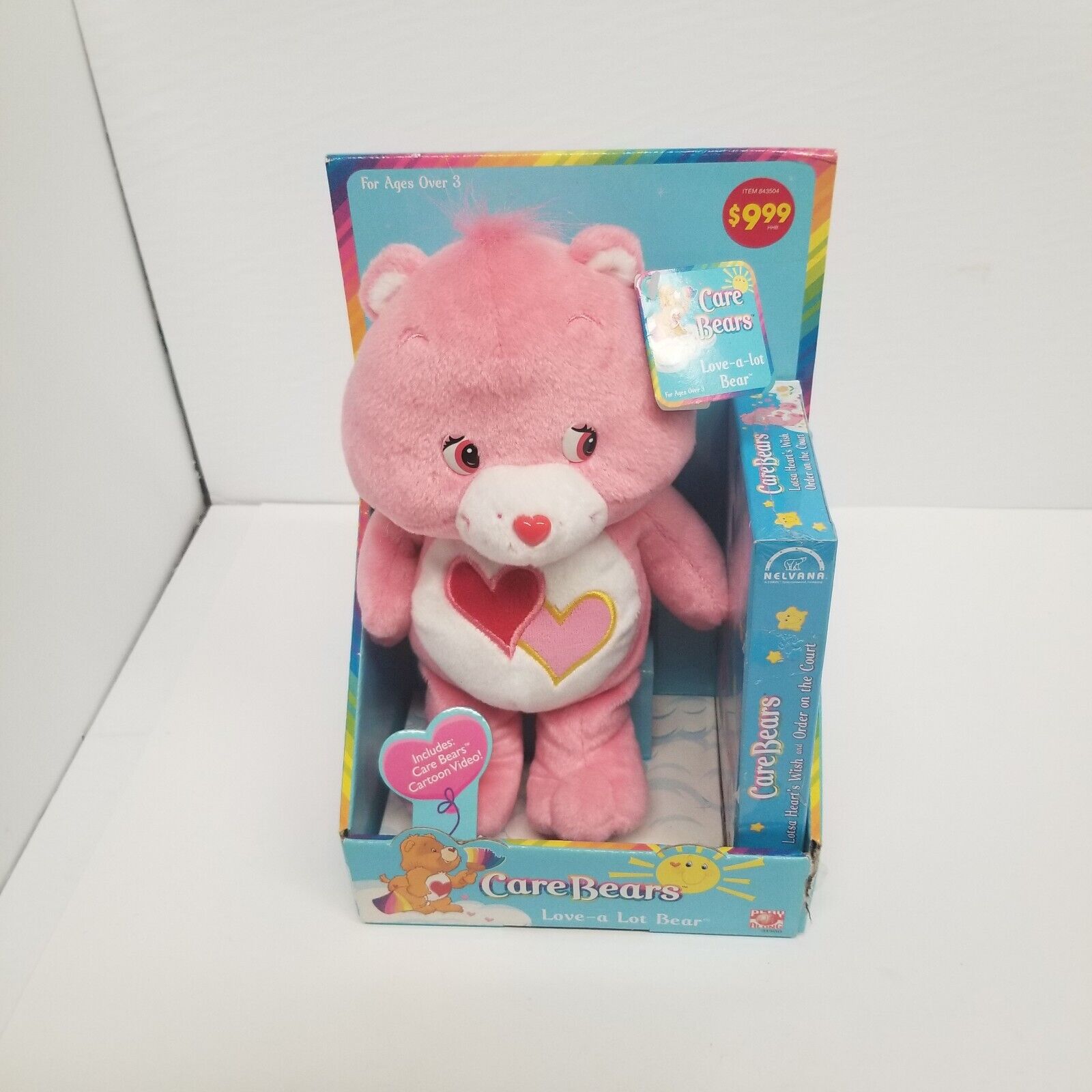 Vintage 2003 "Love A Lot" Carebear w/ VHS Video, Pink Body w/ Hearts, NOS