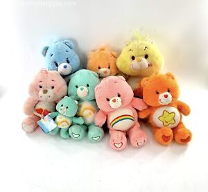 Lot Of 8 Care Bears Colorful Rainbow Heart & Cake Soft Plush Bear Toys Set