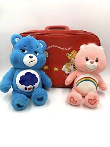 Vintage American Greetings Care Bears Plush Bear Toys With Red Suitcase