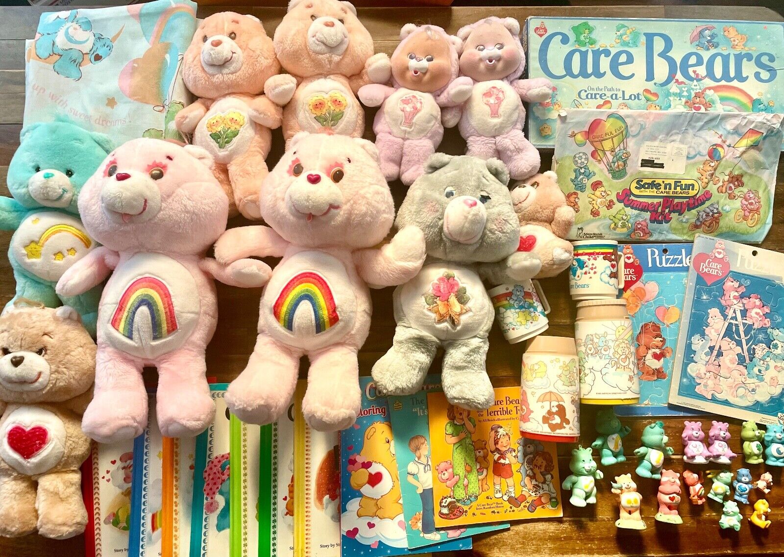 Vintage 1980s Care Bears Lot, Plush Board Game Puzzles Books Toy Figures Sheet