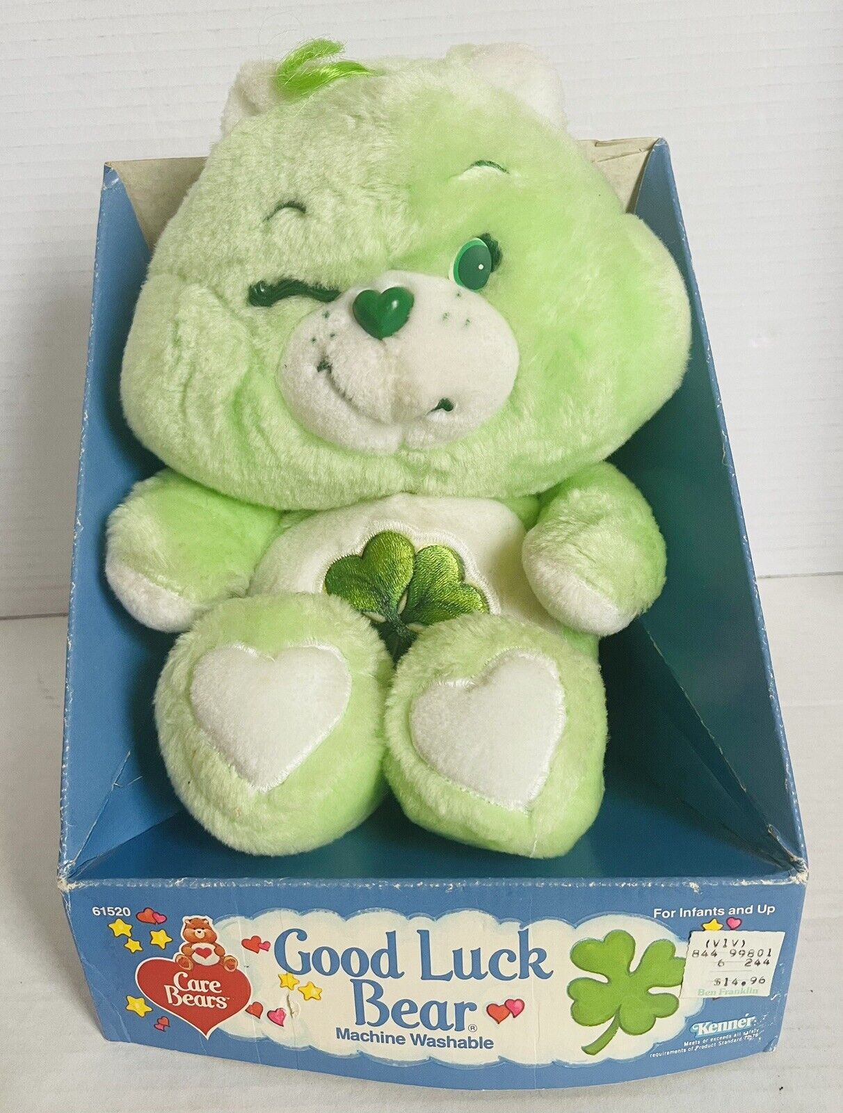 Vintage Care Bears “Good Luck Bear” Lucky Shamrock 13” w/ Box 1983 Kenner