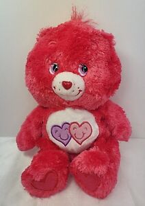 Always There Care Bear 2006 Fluffy Floppy Hot Pink Plush Two Hearts Belly