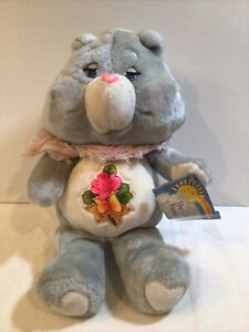 Vintage 1983 Care Bears Kenner Gray Grams Bear Rose 15" Plush Flowers w/Tags