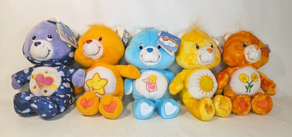 Care Bears Plush Set of 5 PJ Party Laugh A Lot Surprise Funshine Friend 7 1/2 in
