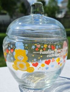 Vintage 1980s Glass Care Bears Candy Dish / Bowl Love-a-lot Funshine Bedtime