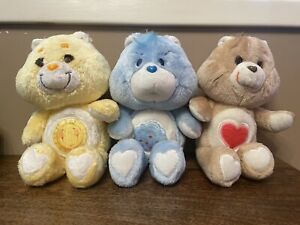 Vintage 1983 Care Bears Plush Lot: Sunshine Bear, grumpy bear, tender heart bear