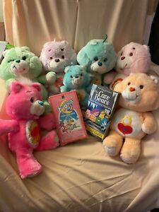 Lot of 7 vintage Kenner Care Bears and 2 Care Bear VHS!