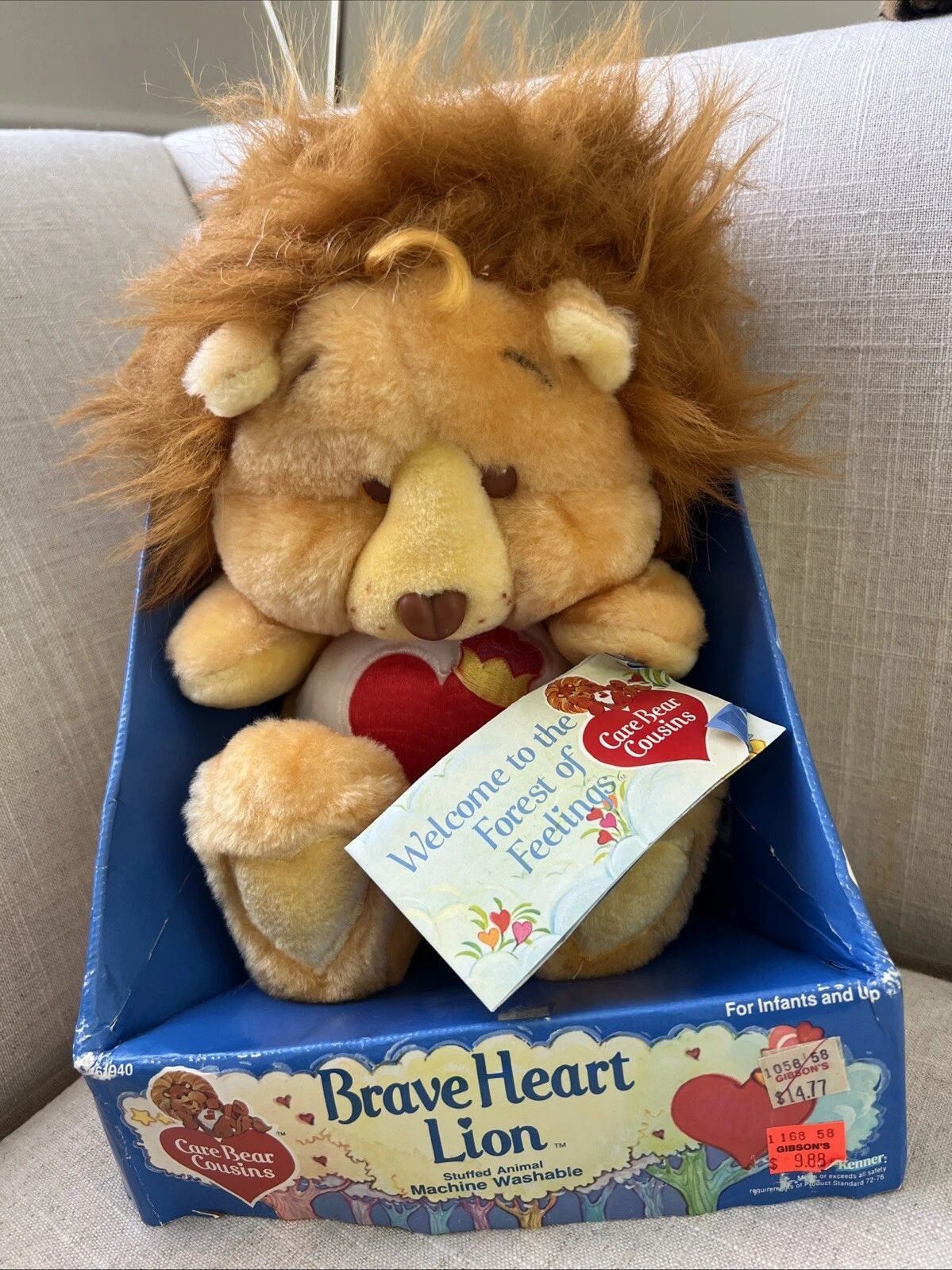VTG 1984 Kenner Care Bear Cousins Brave Heart Lion Plush 13" Tags WITH BOX CIB