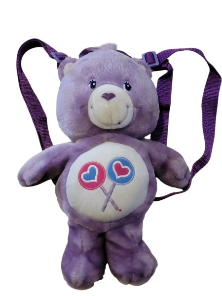 Vintage 2003 Care Bears Plush Backpack 93551 Purple LolliPop Bear RARE & Retired