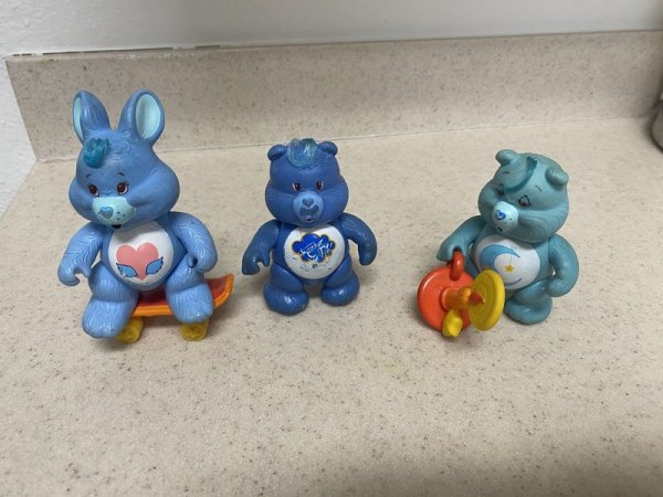Vintage Grumpy Bedtime & Swift Heart Care Bears Poseable 1983 1984 Hair Figure
