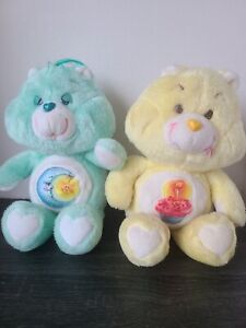 Two Vintage 1983 Kenned 13" Care Bears; Birthday Yellow & Bedtime Blue Bear