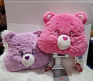 Care Bears Heads Plush Pillow in Purple, & Pink Bundle. Brand New