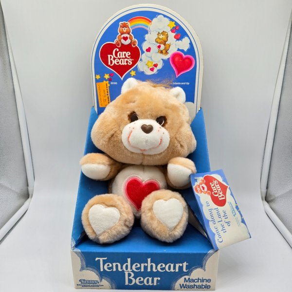 Vintage 1983 Care Bear Tenderheart Stuffed Plush Animal Kenner Tan 15" w/ Box